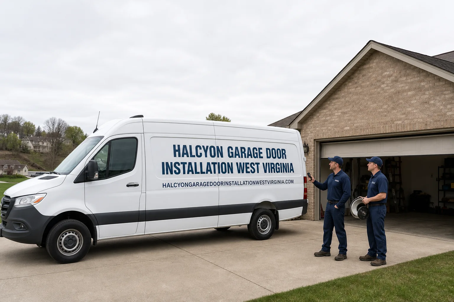Halcyon Garage Door Installation West Virginia service vehicle and crew in West Virginia, WV